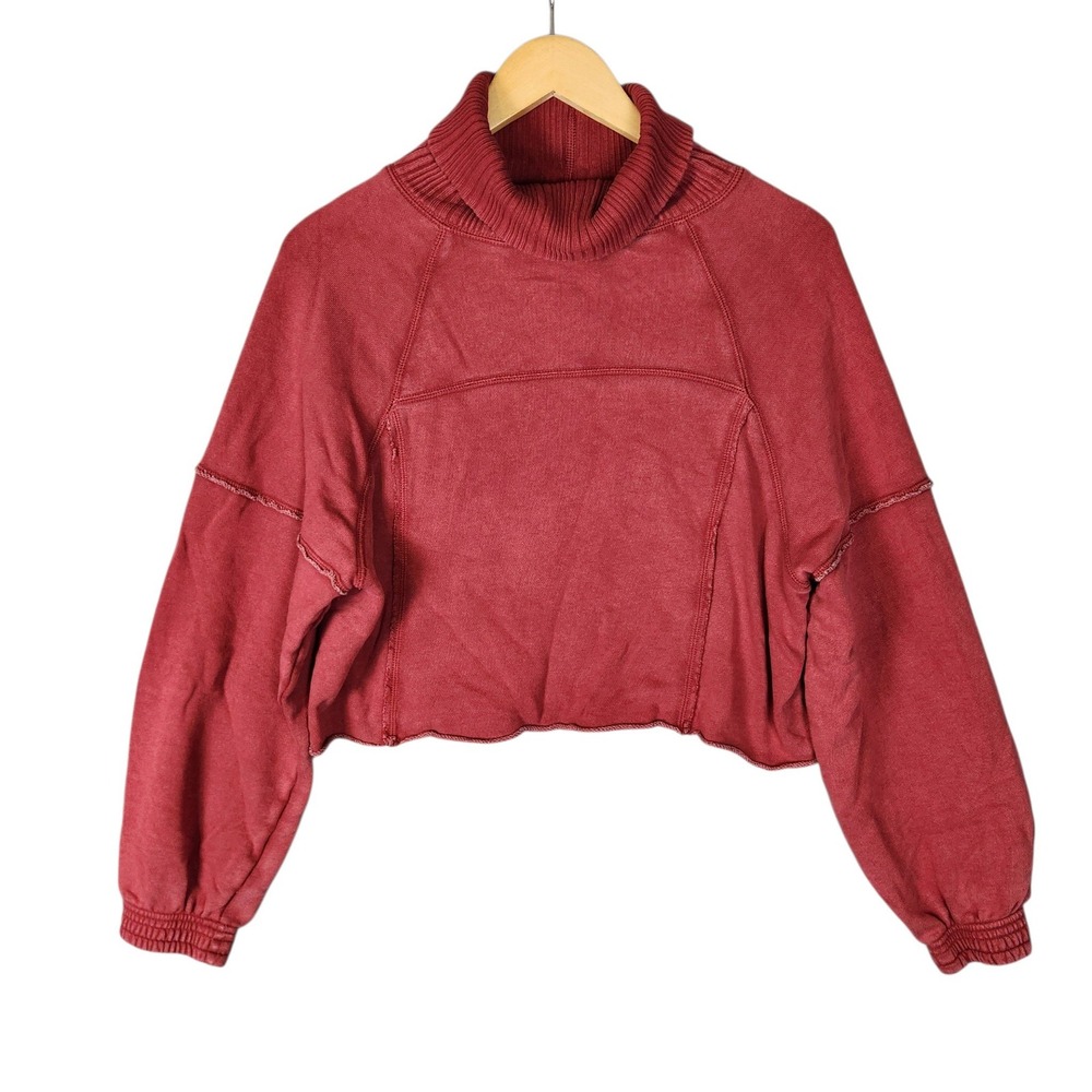 Aerie New Heights Turtleneck Sweatshirt XXS Red Cropped Oversized